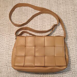 Alexis Bendel women's caramel color woven front flap shoulder purse